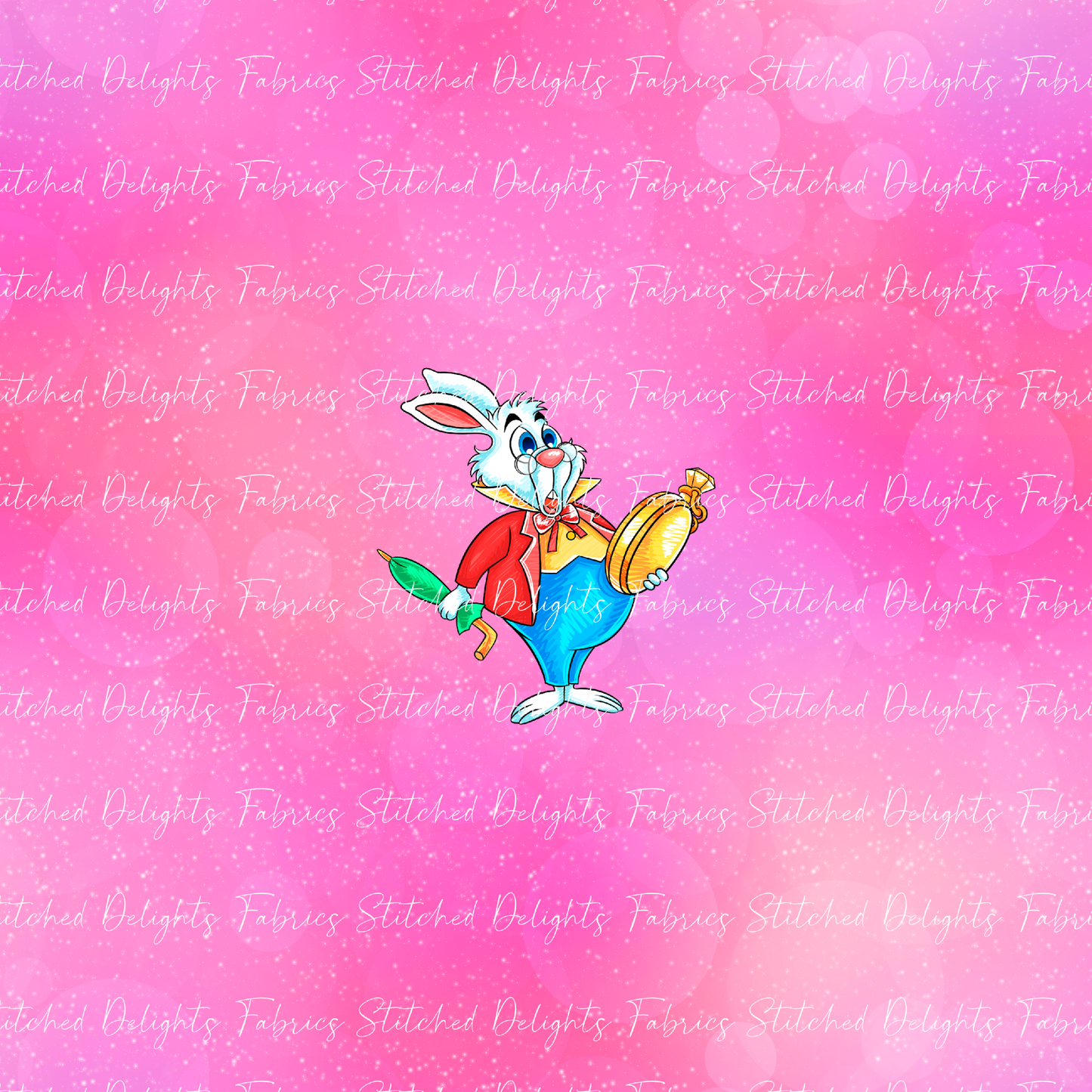 Adventures In Wonderland White Rabbit Pink Panel