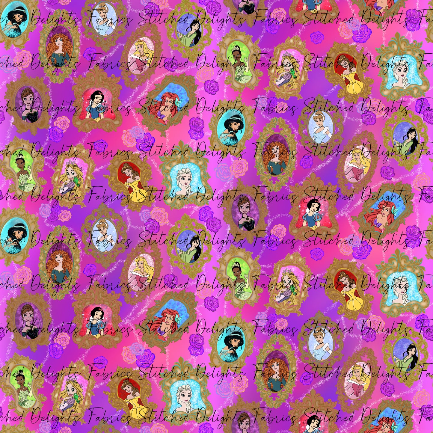 Mirror Mirror Princesses Bright Scattered Pink Purple Swirls