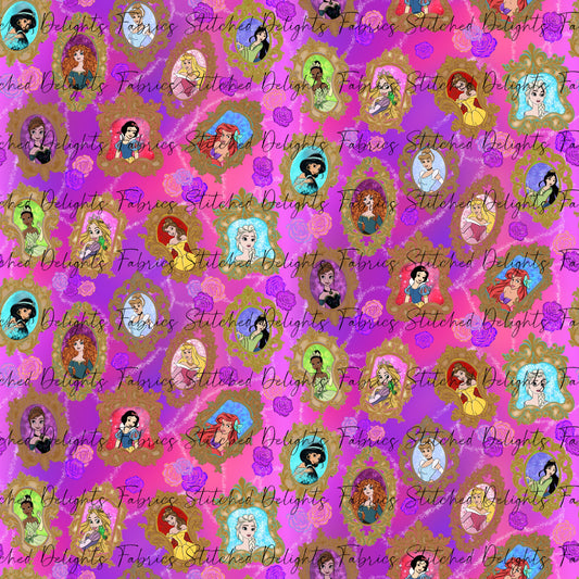 Mirror Mirror Princesses Bright Scattered Pink Purple Swirls