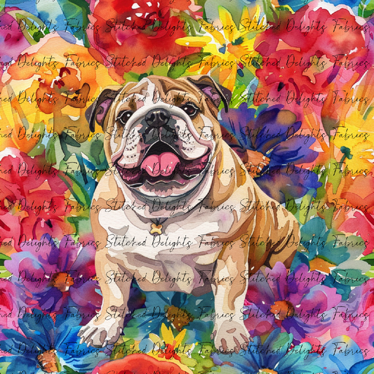 Floral Animals English Bulldog