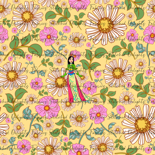 Poke Princess Yellow Florals Mulan Panel