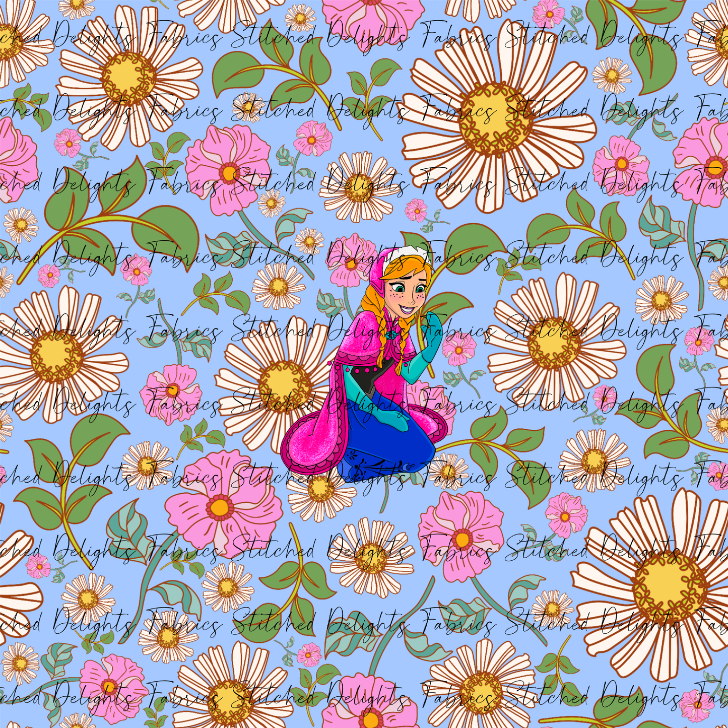 Poke Princess Blue Florals Anna Panel