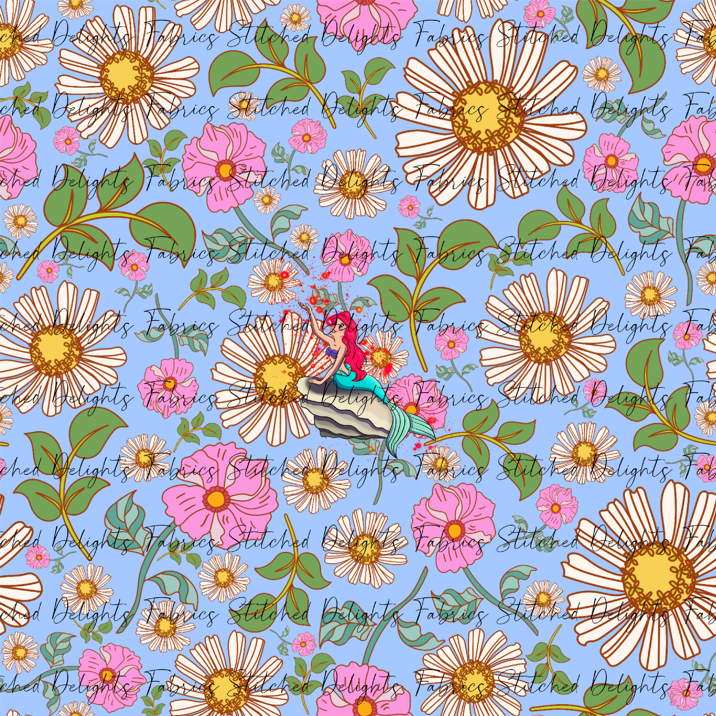 Poke Princess Blue Florals Ariel Panel