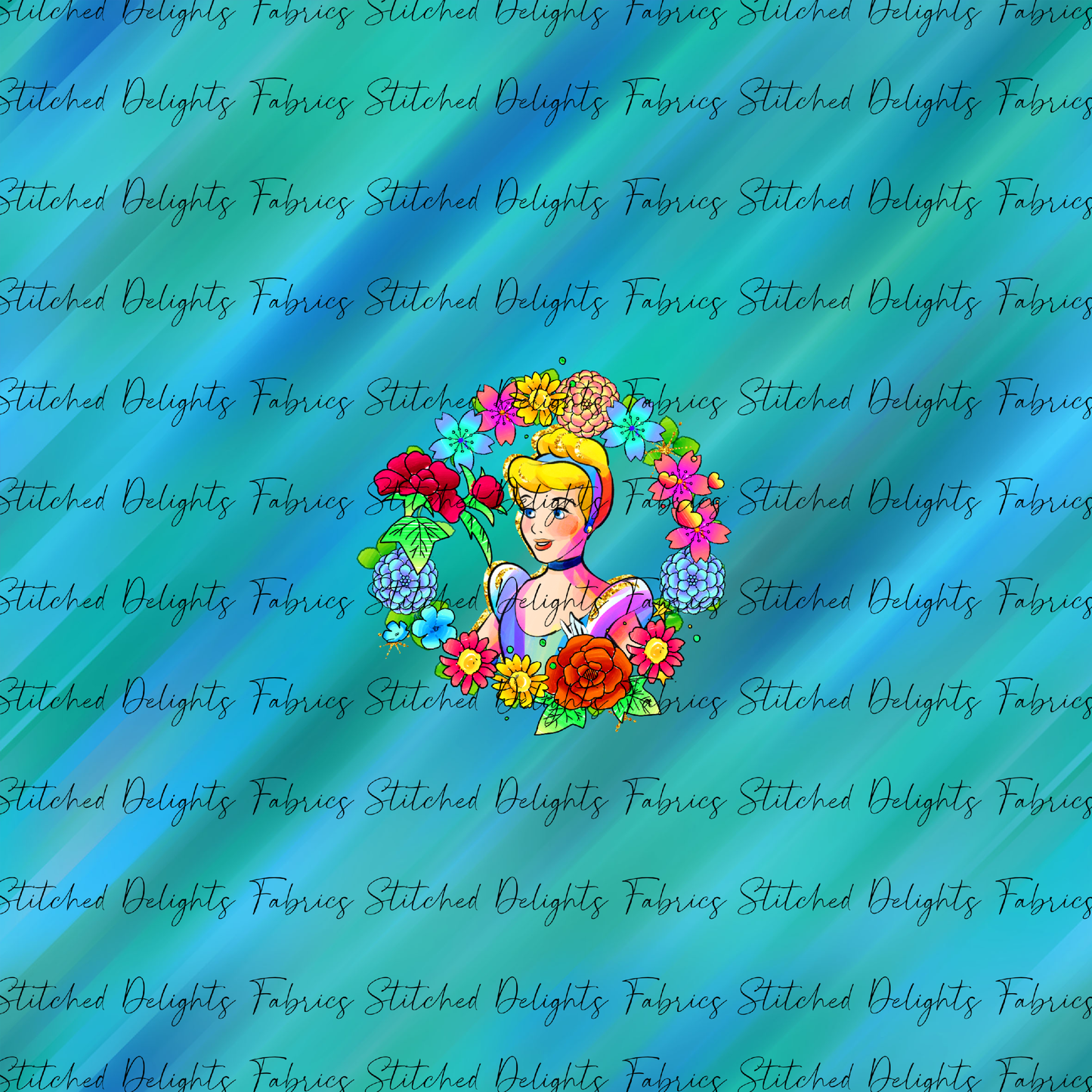 Princesses & Castles Cinderella Floral Wreaths Green Panel