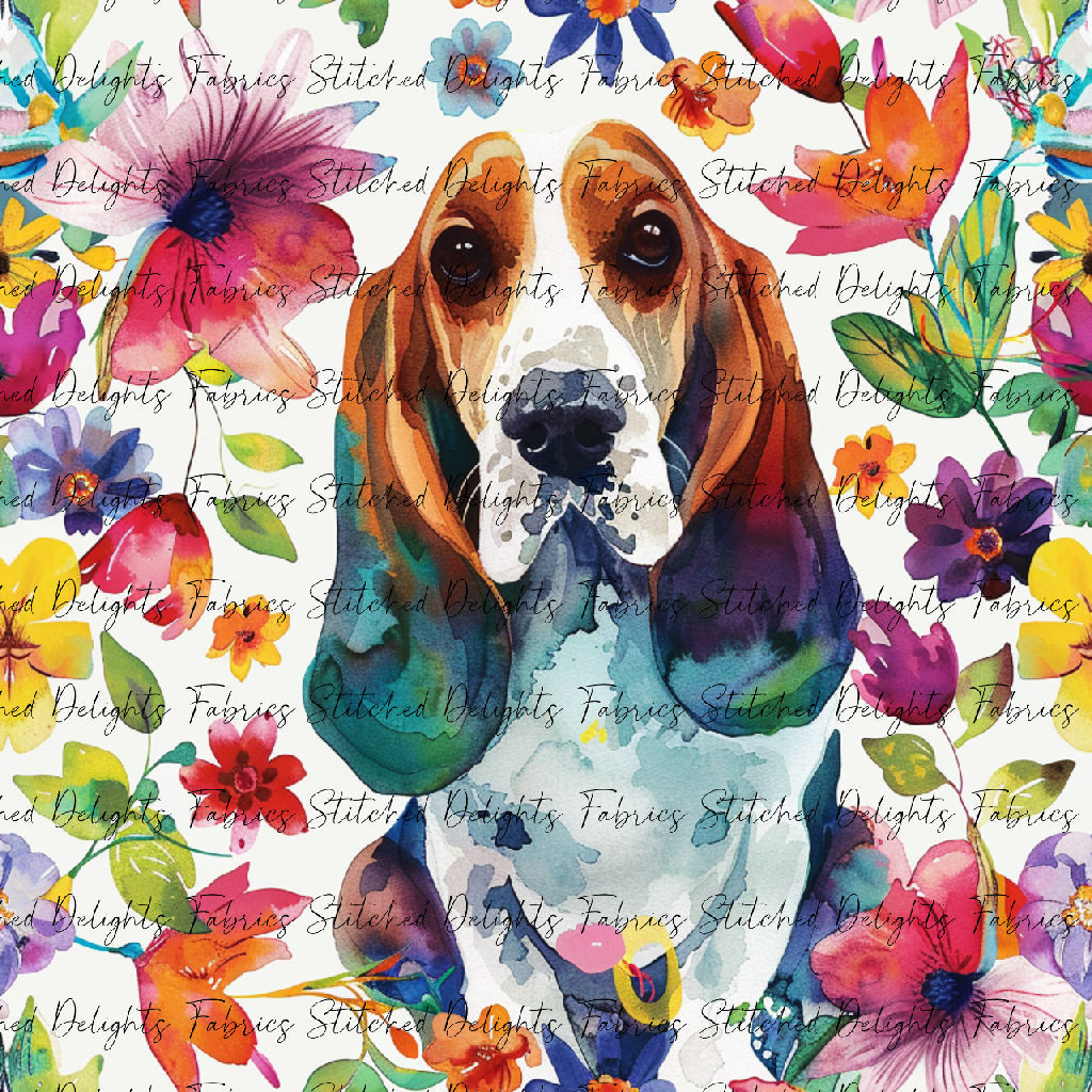 Floral Animals Basset Hound