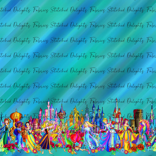 Princesses & Castles Border Print Green