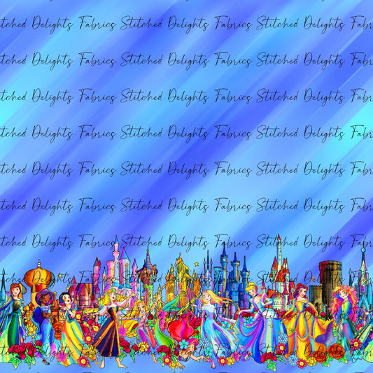 Princesses & Castles Border Print Blue
