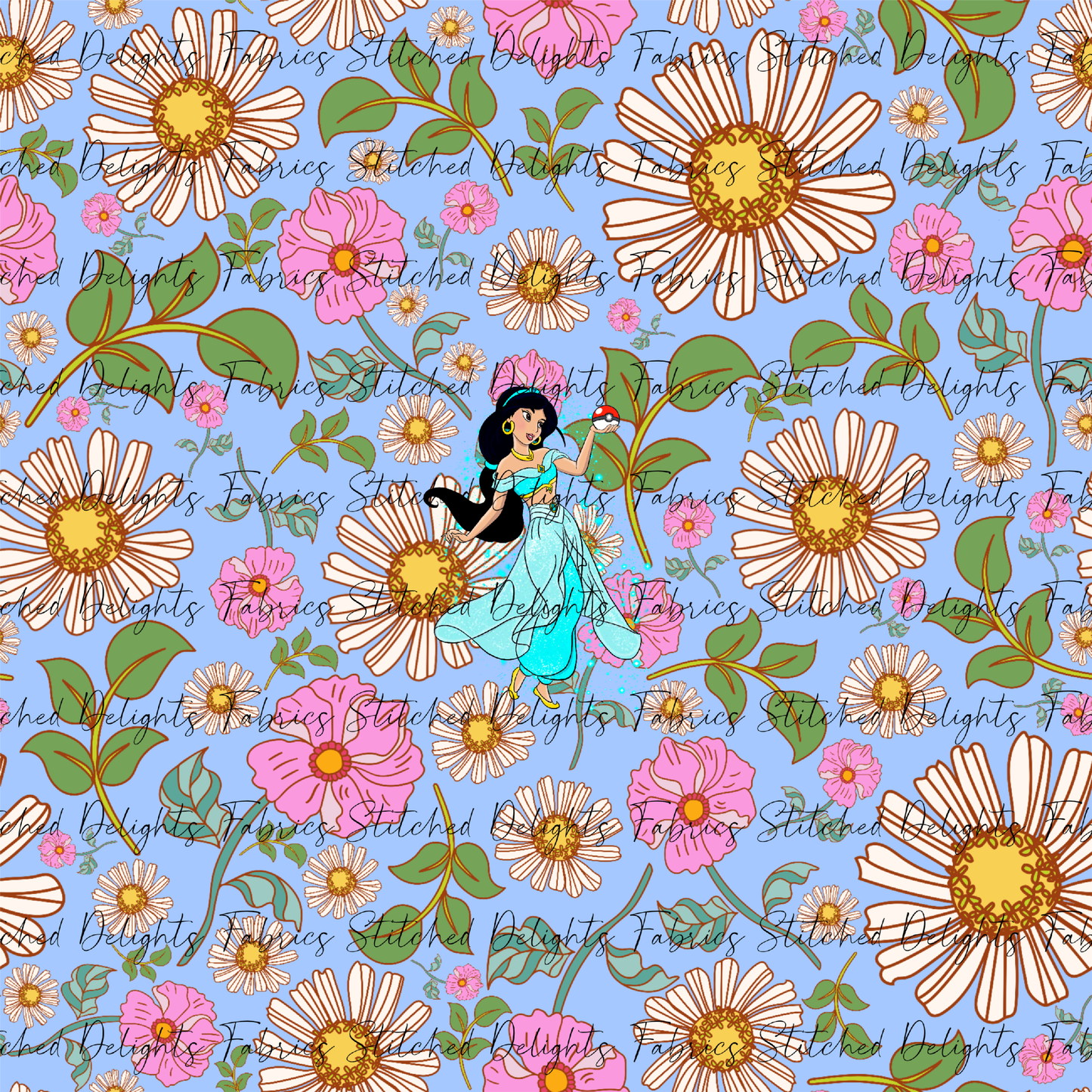 Poke Princess Blue Florals Jasmine Panel