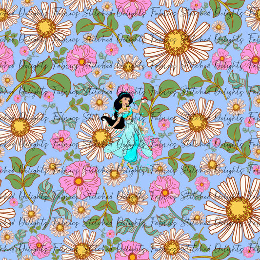 Poke Princess Blue Florals Jasmine Panel