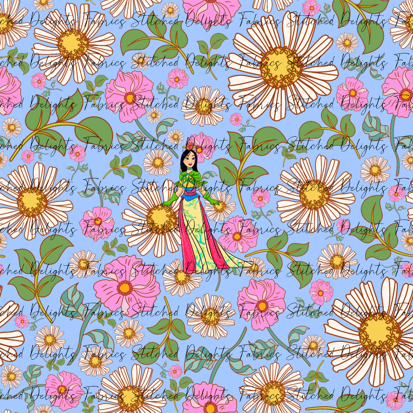 Poke Princess Blue Florals Mulan Panel