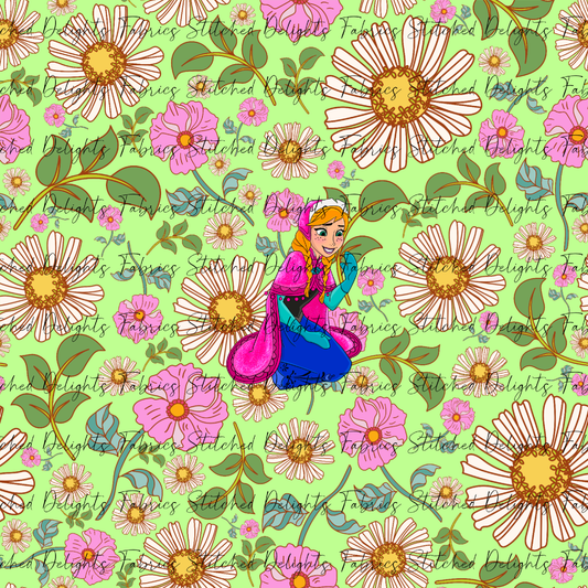 Poke Princess Green Florals Anna Panel