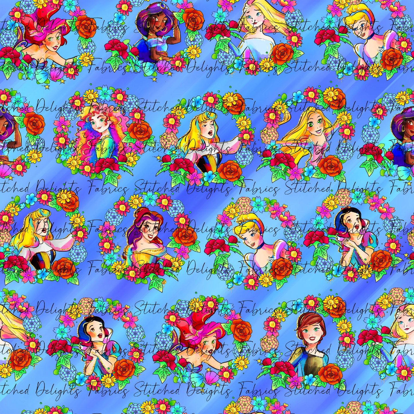 Princesses & Castles Floral Wreath Blue