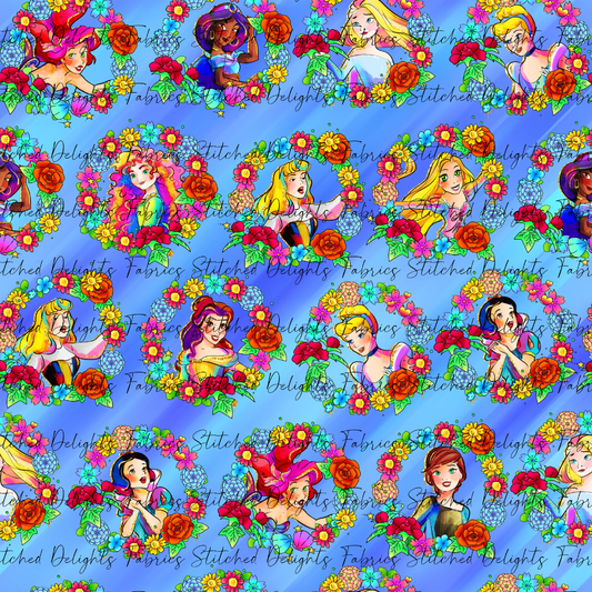 Princesses & Castles Floral Wreath Blue