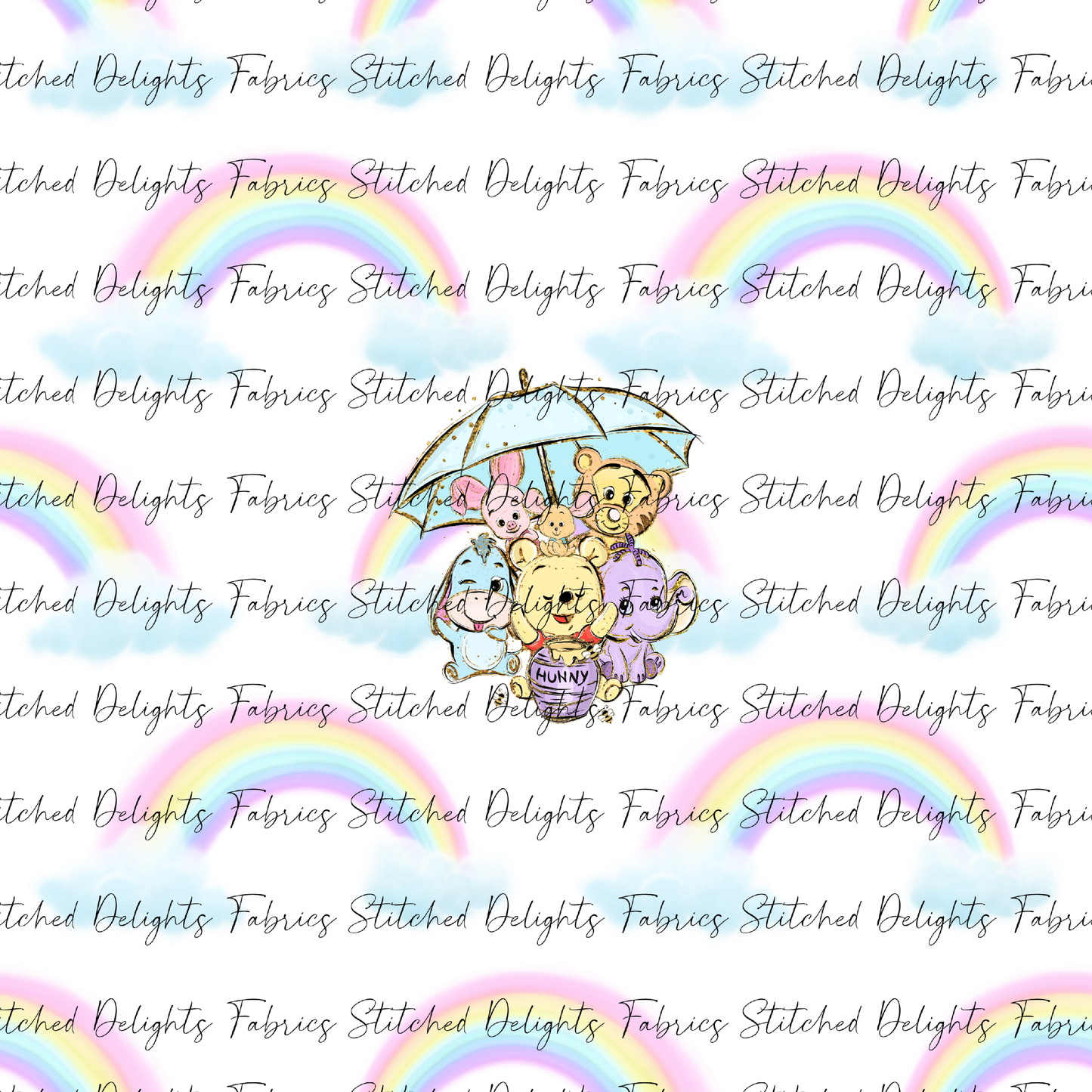 Winnie & Friends Umbrellas & Rainbows Panel