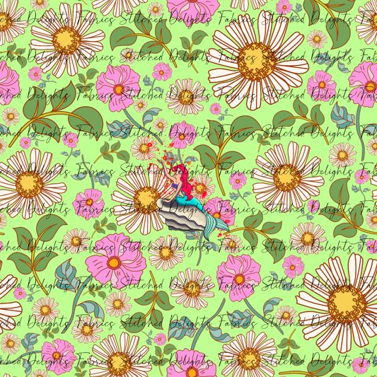 Poke Princess Green Florals Ariel Panel