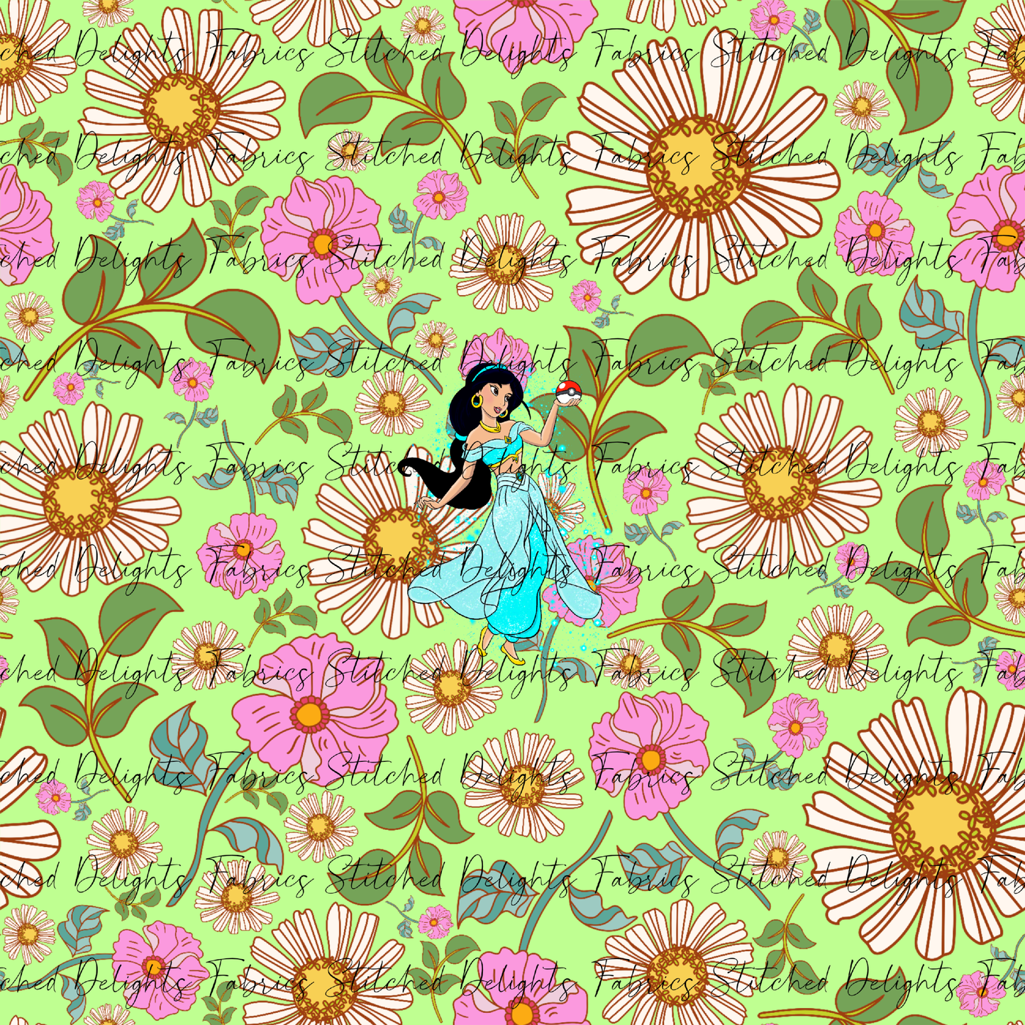 Poke Princess Green Florals Jasmine Panel