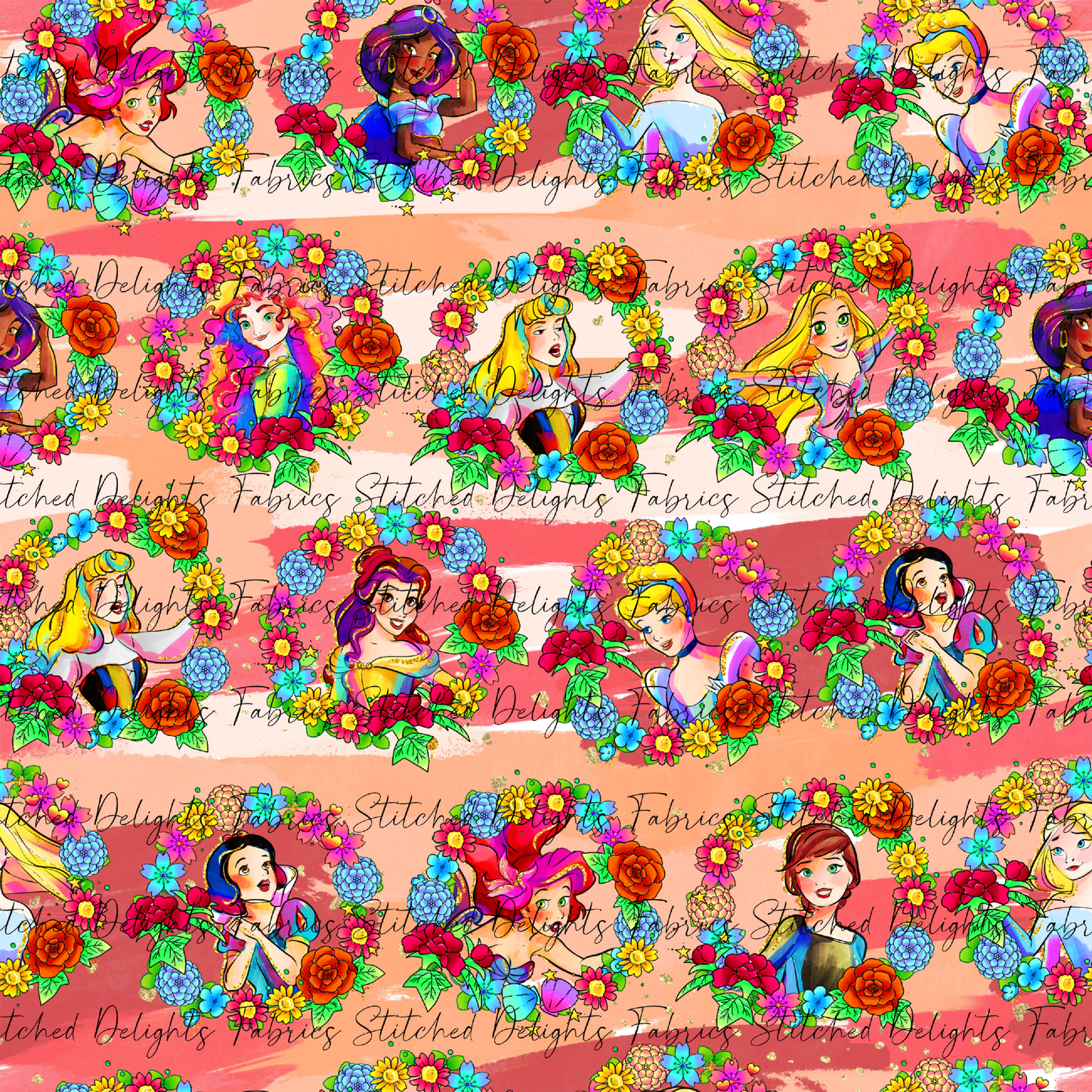 Princesses & Castles Floral Wreath Orange Brushstrokes