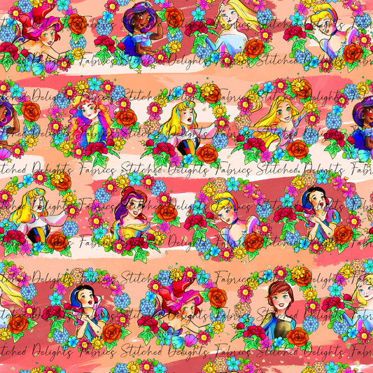 Princesses & Castles Floral Wreath Orange Brushstrokes