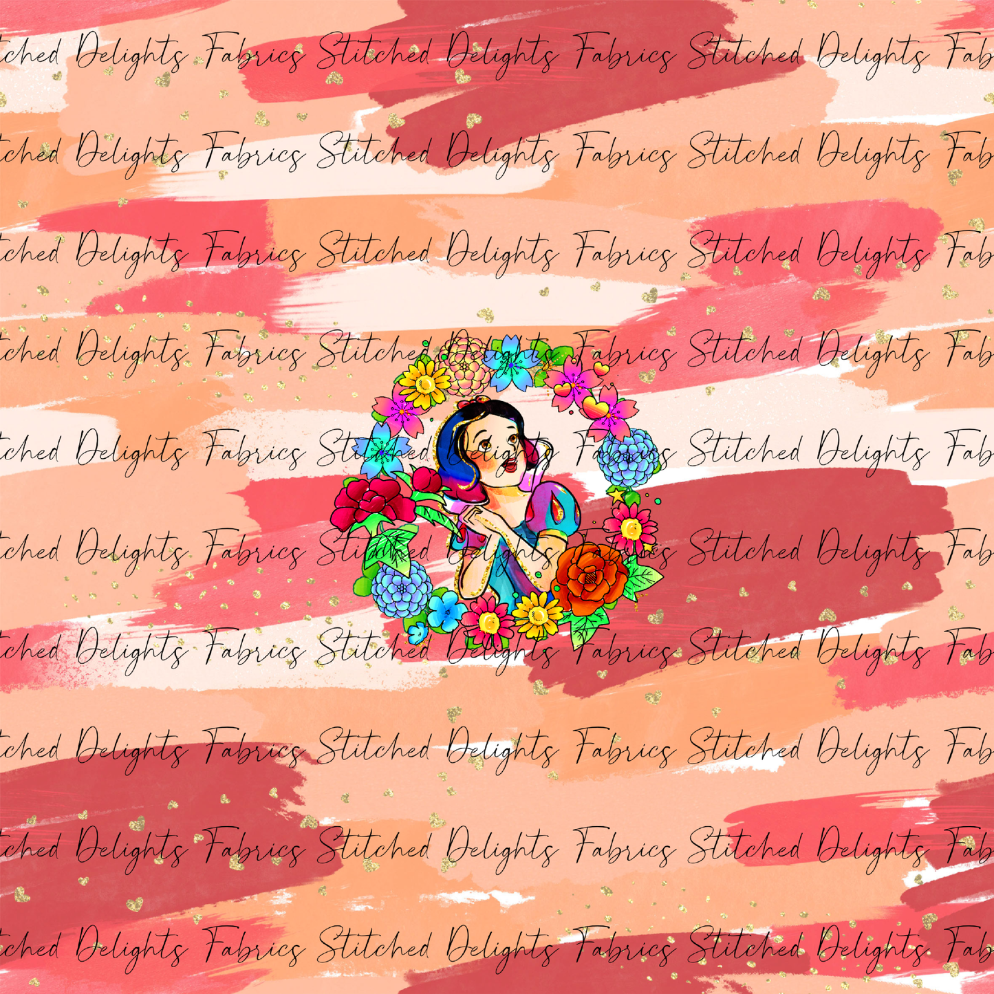 Princesses & Castles Snow White Floral Wreaths Orange Brushstrokes Panel