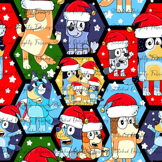 Christmas Hexagon Heelers Blue