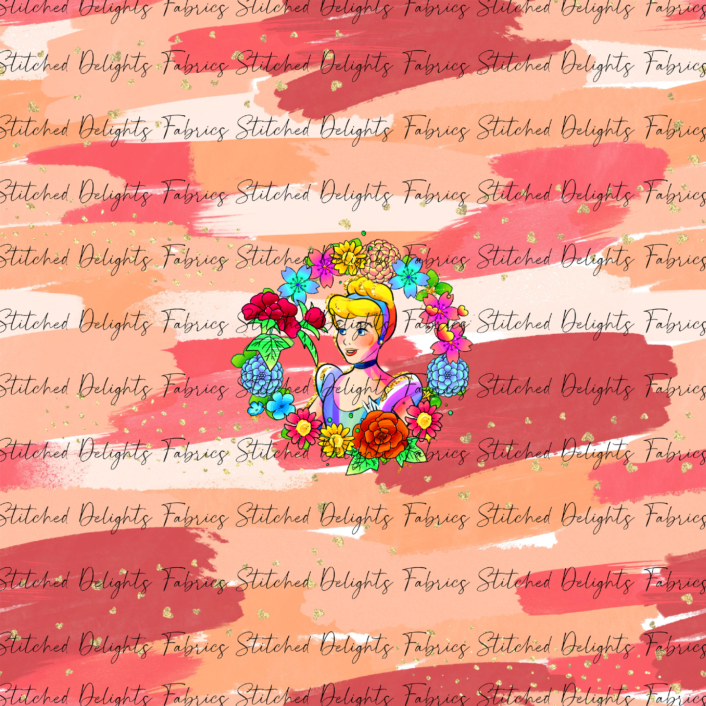 Princesses & Castles Cinderella Floral Wreaths Orange Brushstrokes Panel