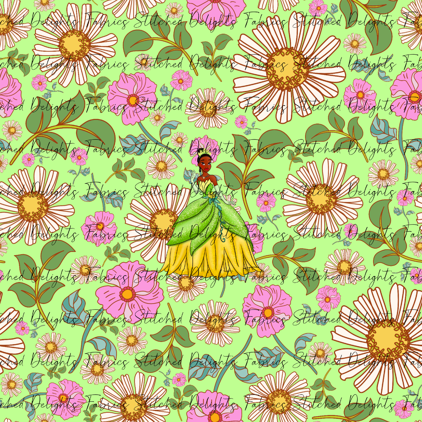 Poke Princess Green Florals Tiana Panel