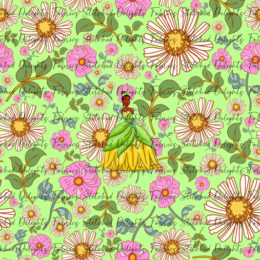 Poke Princess Green Florals Tiana Panel