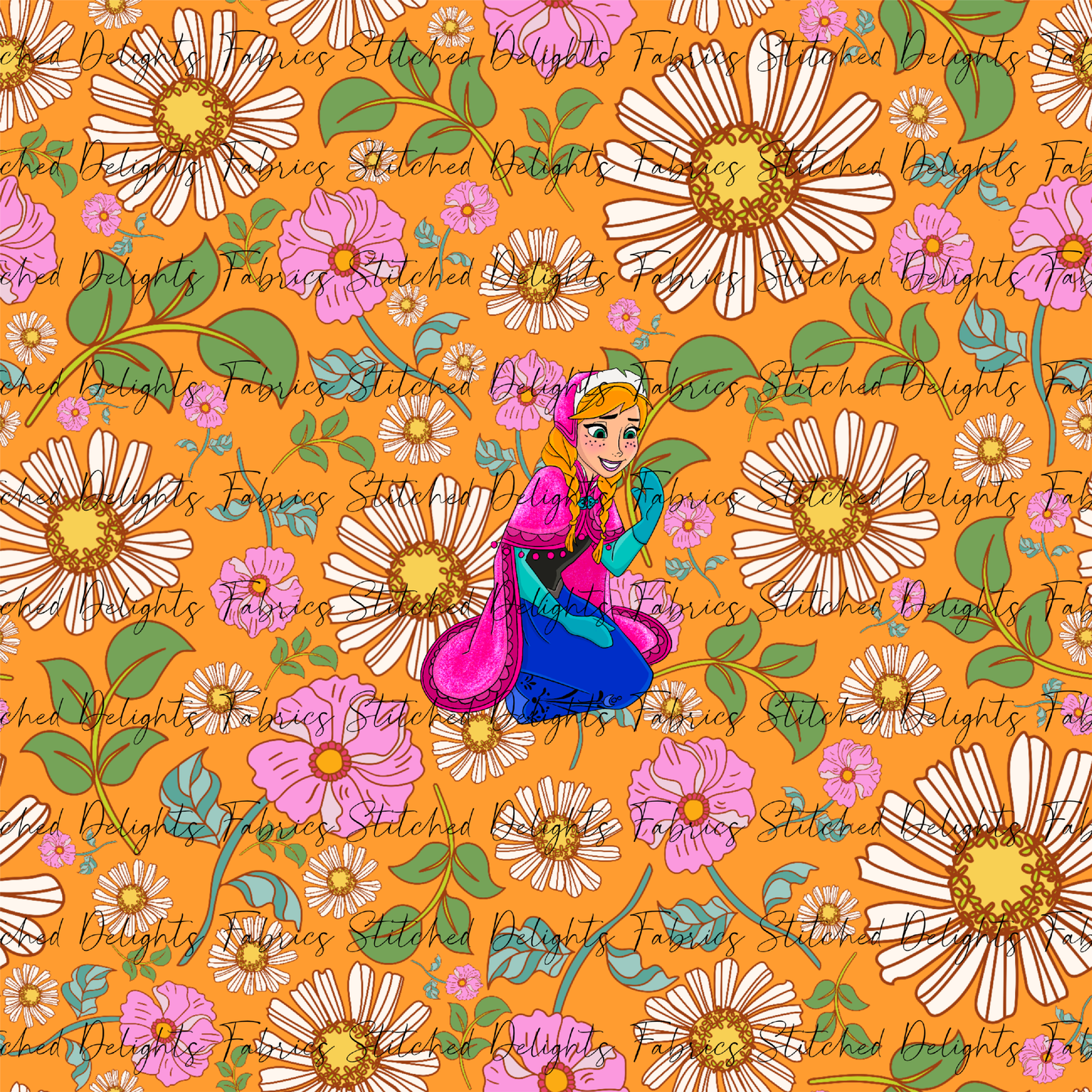 Poke Princess Orange Florals Anna Panel