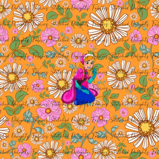 Poke Princess Orange Florals Anna Panel