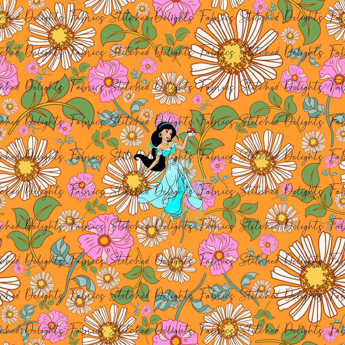 Poke Princess Orange Florals Jasmine Panel