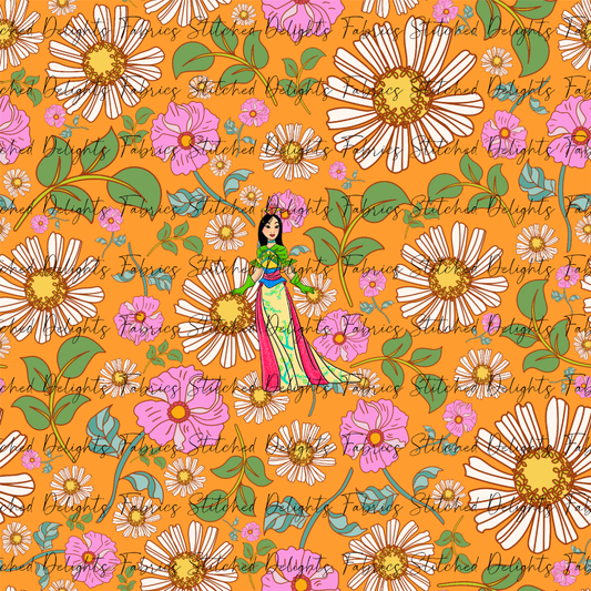 Poke Princess Orange Florals Mulan Panel