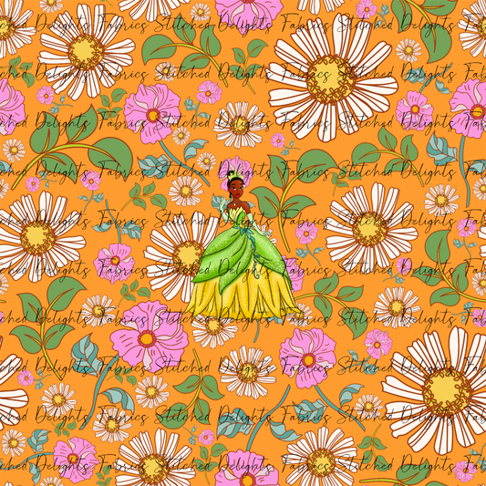 Poke Princess Orange Florals Tiana Panel