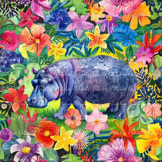 Floral Animals Hippo