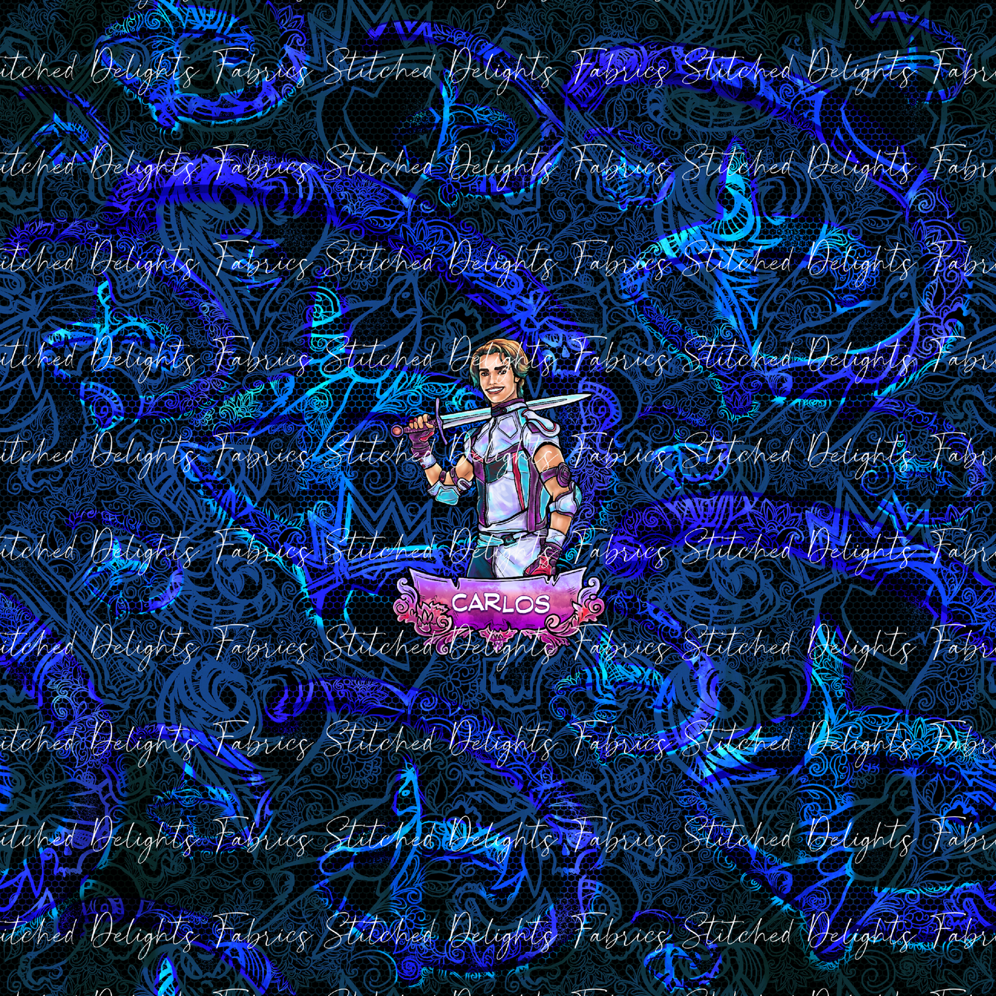 Descendants Neon Blue Carlos Panel