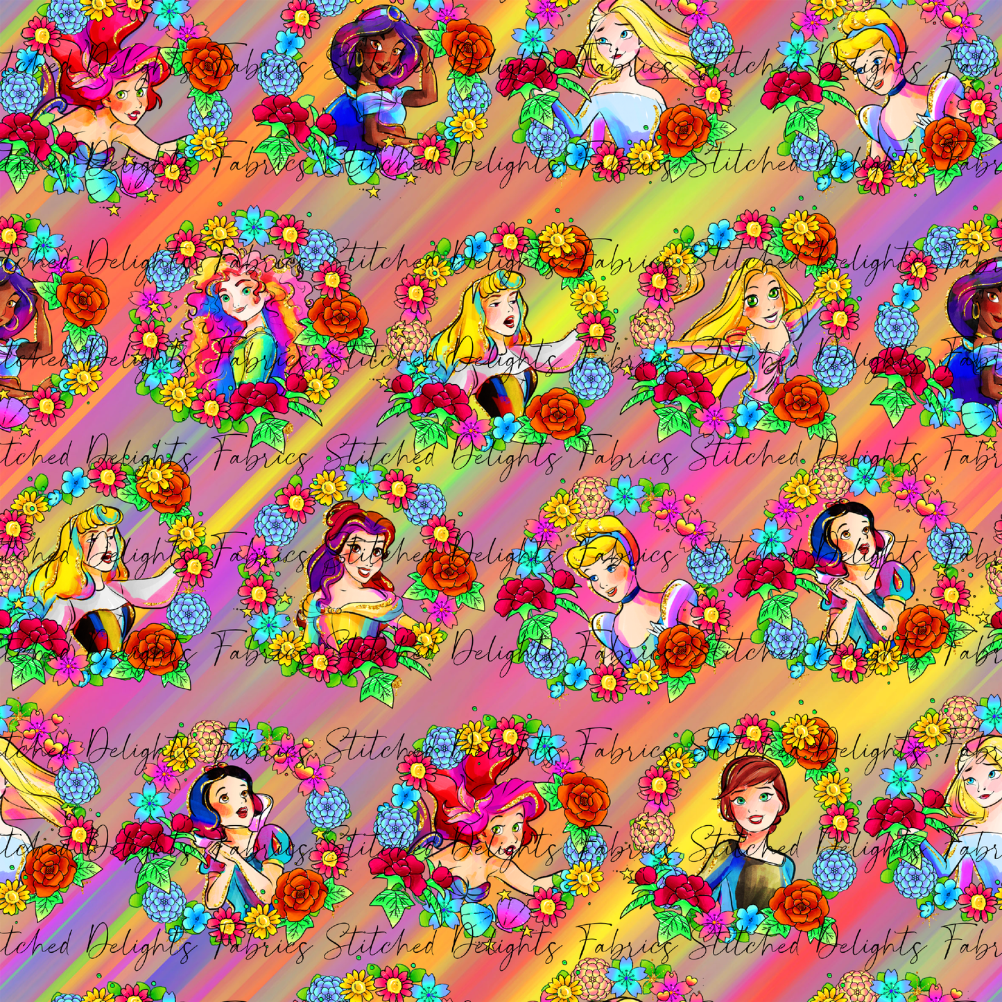 Princesses & Castles Floral Wreath Orange Yellow