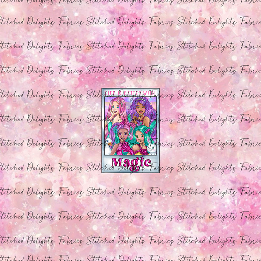 Barbie's Magical Touch Polaroids Pink Gold Sparkles Panel
