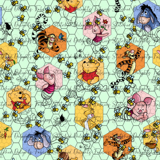 Silly Bear Hexagon & Bees Green