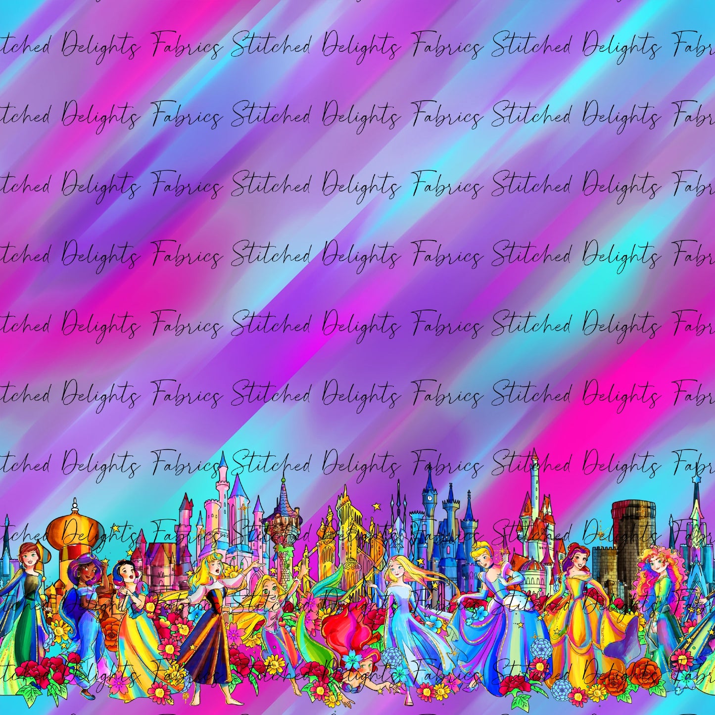Princesses & Castles Border Print Pink Purple