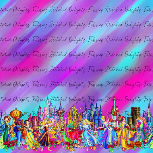 Princesses & Castles Border Print Pink Purple