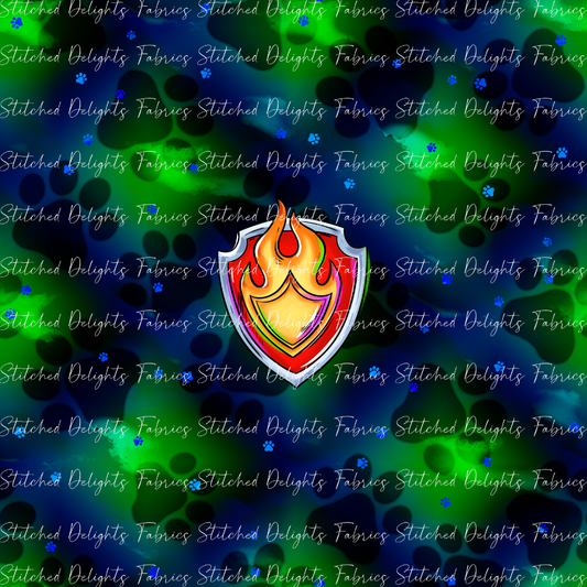 Mighty Pups Blue Green Fire Badge Panel