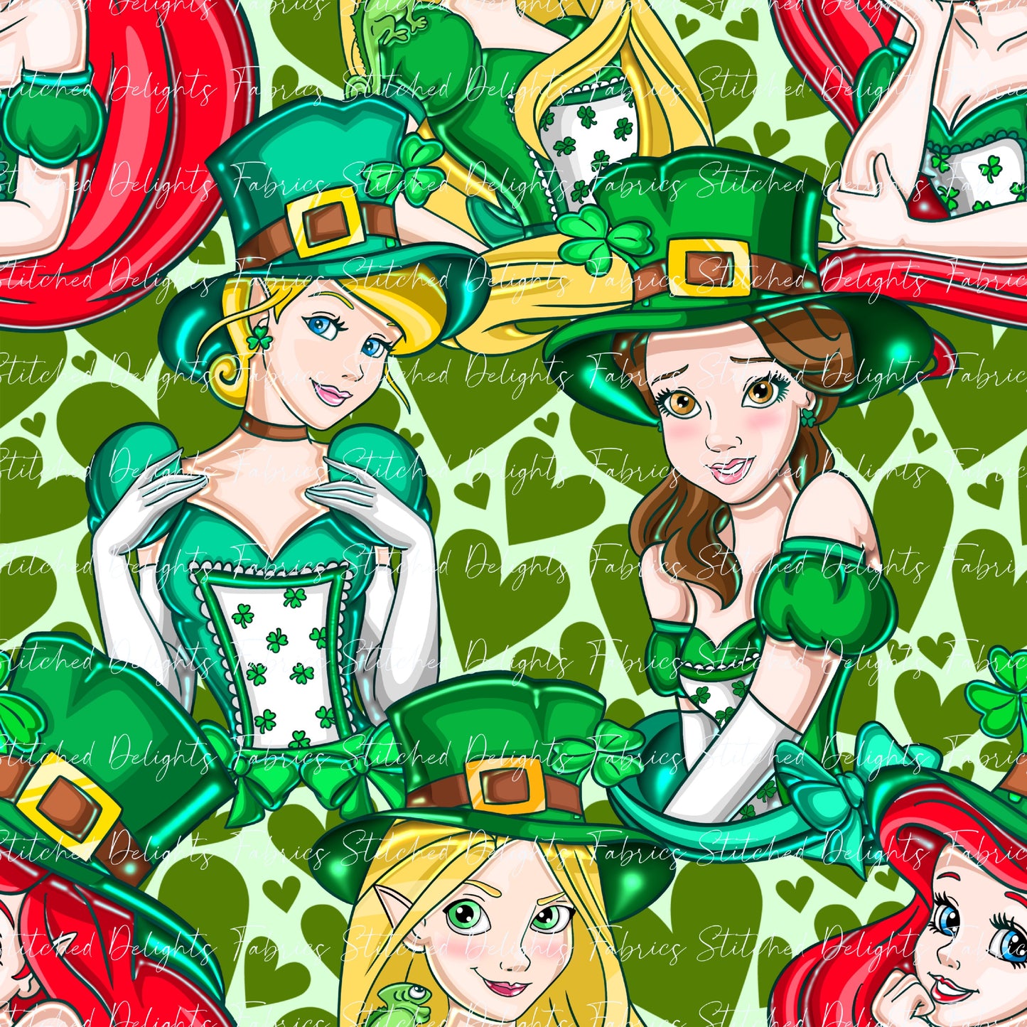 St Patricks Princesses Green Hearts