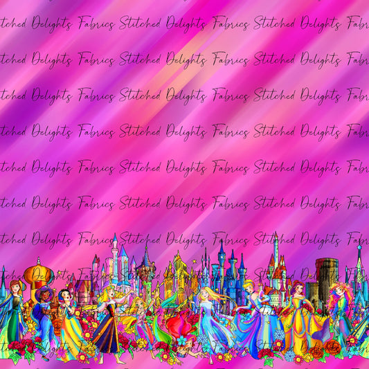 Princesses & Castles Border Print Pink