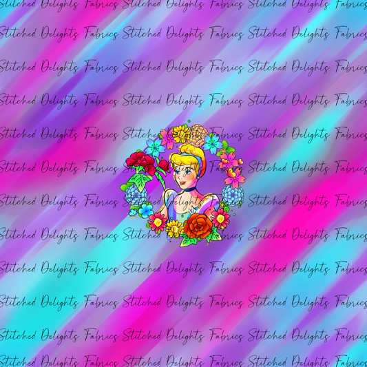 Princesses & Castles Cinderella Floral Wreaths Pink Purple Panel