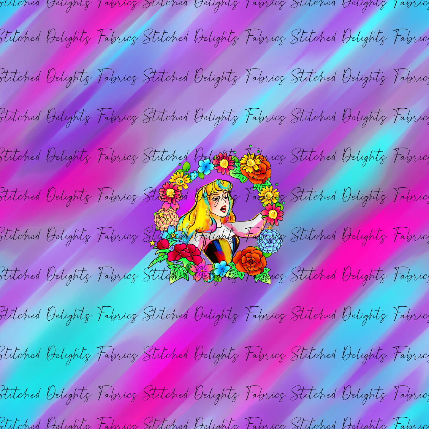 Princesses & Castles Aurora Floral Wreaths Pink Purple Panel