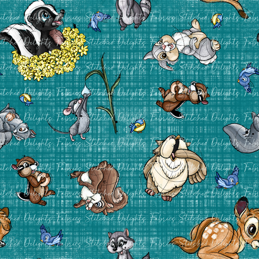 Forest Friends Teal Linen Tossed