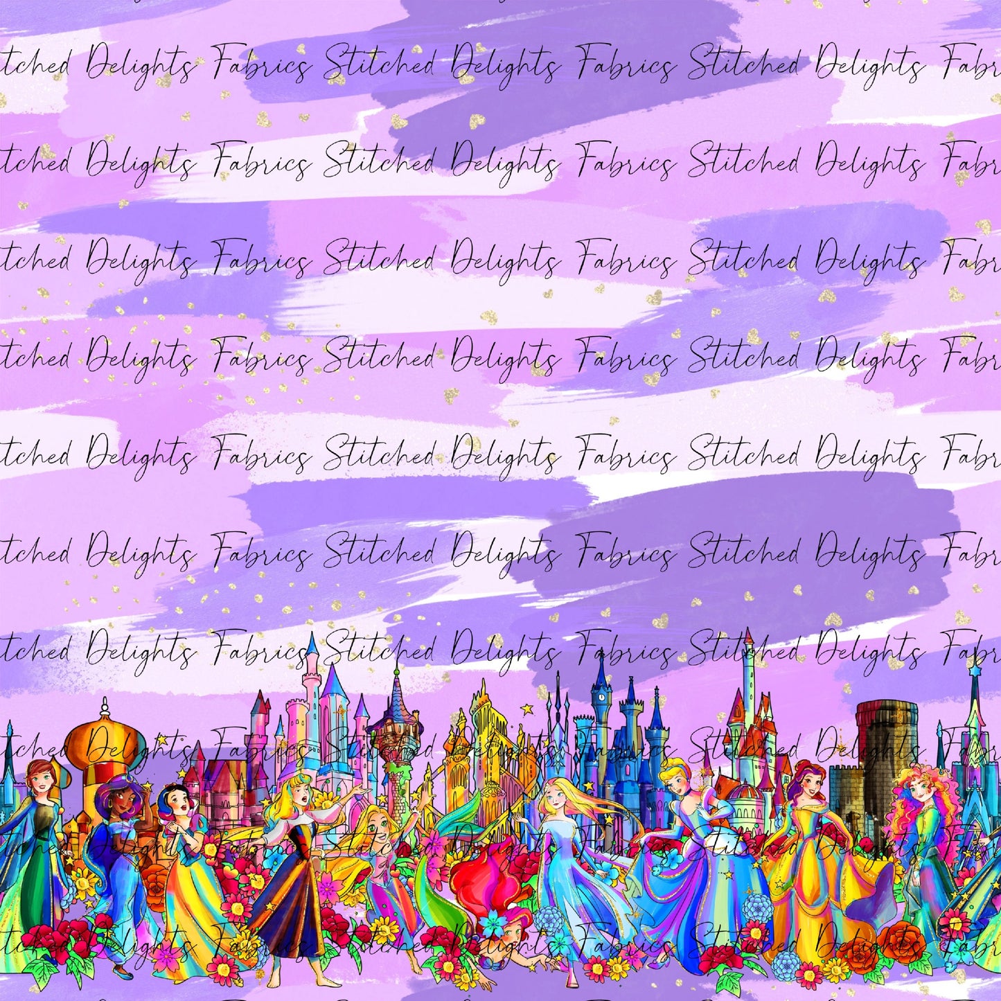 Princesses & Castles Border Print Purple Brushstrokes