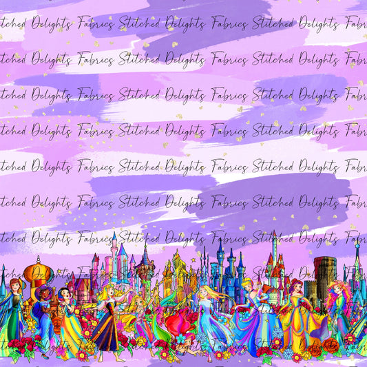 Princesses & Castles Border Print Purple Brushstrokes