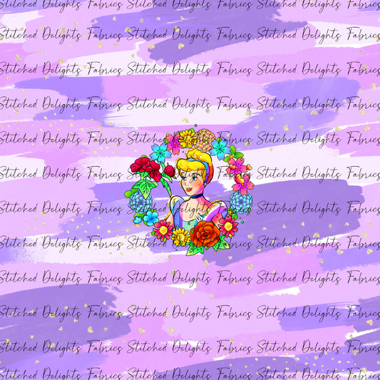 Princesses & Castles Cinderella Floral Wreaths Purple Brushstokes Panel