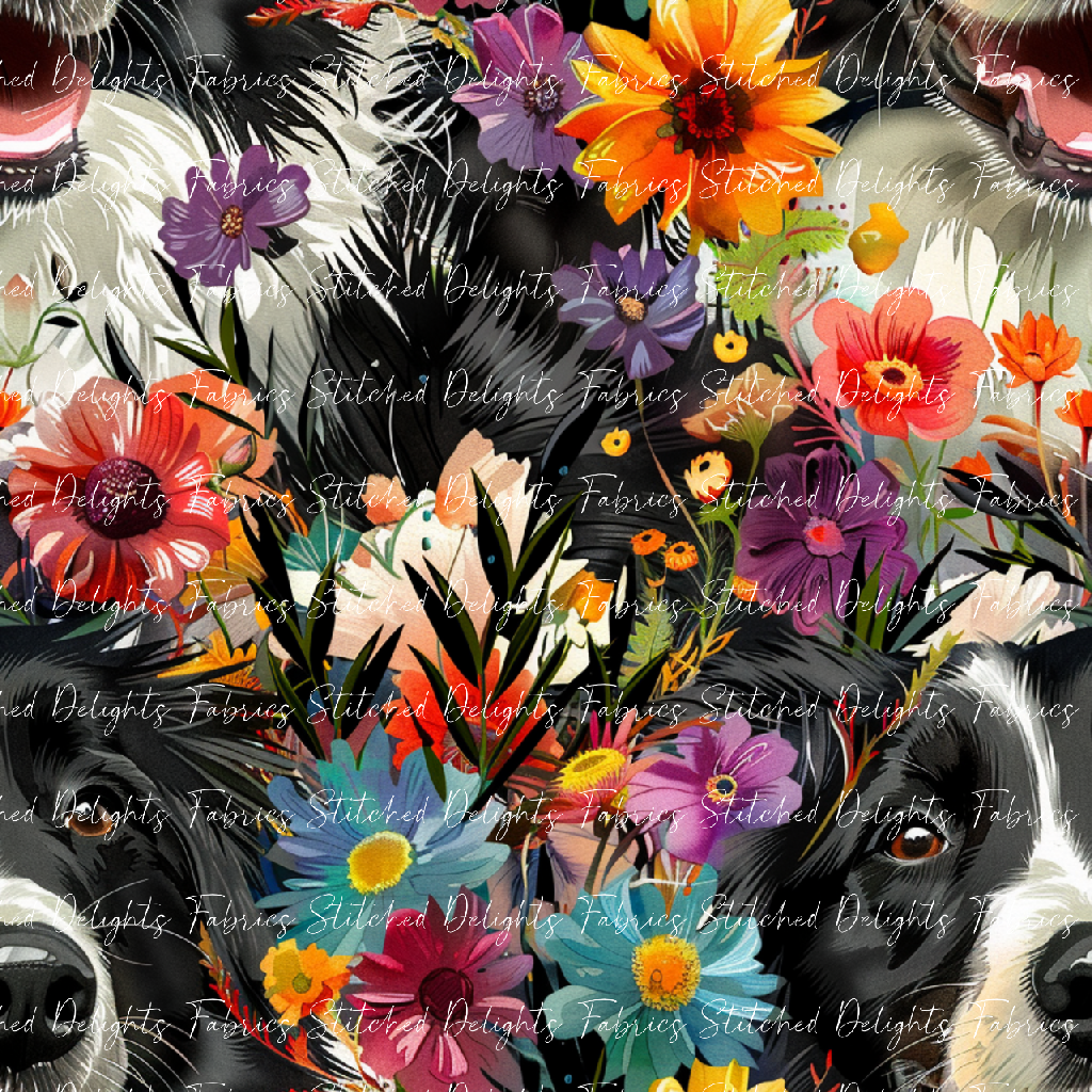 Floral Animals Border Collie