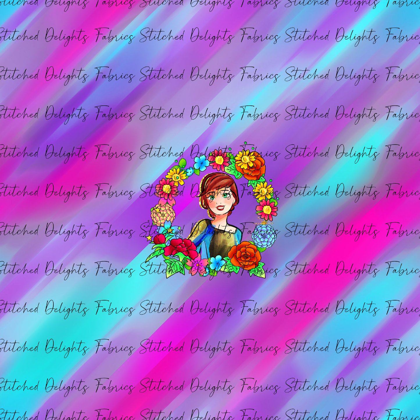 Princesses & Castles Anna Floral Wreaths Pink Purple Panel